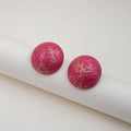 Pink and Green Gold Crackle Round Statement Stud Earrings view 6