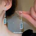 Blue Rectangle Crystal Chain Drop Earrings Fashion Jewelry view 1