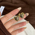 Antique Gold Black Scroll Heart Small Stud Earrings view 4
