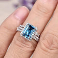 Aqua Rectangular Halo And Vine Band Two-Ring Set In Silver Tone view 4