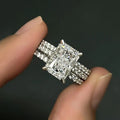 Rectangular Solitaire Three-Band Ring Set In Gold And Silver Tones view 2