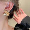 Sculpted Metal Flower Stud Earrings For Women Jewelry view 4