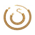 Woven Cuban Chain Necklace Bracelet Set Gold Steel view 5