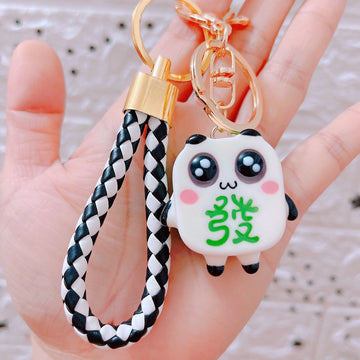 Panda Mahjong Charm Keychains with Braided Wrist Strap Options