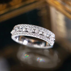 Silver Tone Marquise Center Pave Band Ring Sizes 6-10