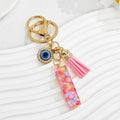 Pink Confetti Resin Letter Evil Eye Charm Tassel Keychain view 12