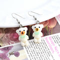 Miniature Flocked Bow Bear Hook Earrings in Four Colors view 7