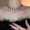 Crystal Fringe Choker Necklace in Red or Champagne Gold view 3