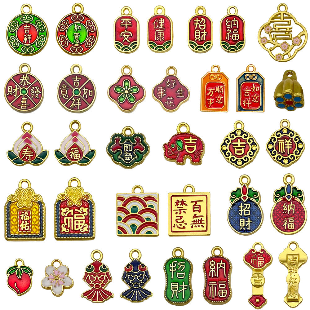 Gold Tone Enamel Zinc Alloy Lucky Blessing Charm Pendant for DIY Bracelet Necklace Jewelry