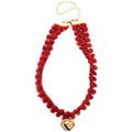 Red Braided Bell Choker Necklace with Distinctive Textured Details view 5