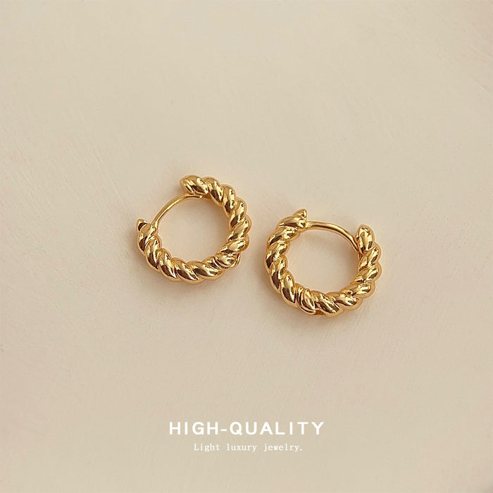 Gold Twisted Rope Texture Small Huggie Hoop Earrings