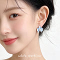 Light Blue Enamel Orchid Stud Earrings Pearl Centers Pair view 2