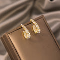 Gold U-Shape Rhinestone Stud Earrings Dual Crystal Rows view 2