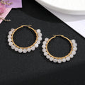 Gold Tone Large Hoop Earrings with Irregular Chip Beads view 2