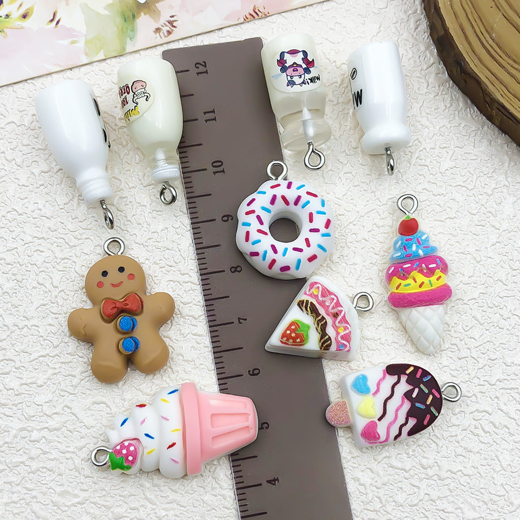Resin 3D Milk Bottle Ice Cream charm pendants with eye loop for DIY necklaces keychains