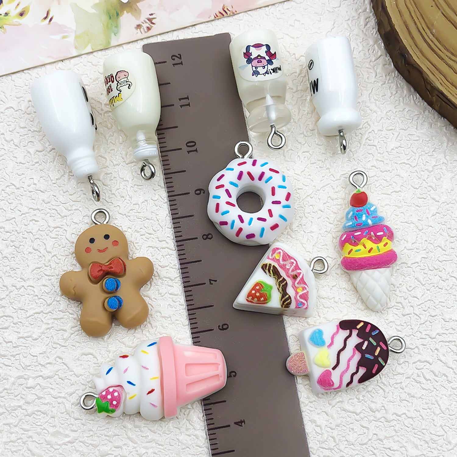 Resin 3D Milk Bottle Ice Cream charm pendants with eye loop for DIY necklaces keychains