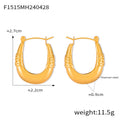 U Shape Chunky Hoop Earrings Mesh Lattice Sides Gold Steel view 6