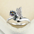 Silver Butterfly Mystic Teardrop CZ Finger Ring Band view 1