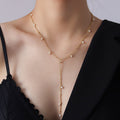 Gold Y Lariat Necklace with Freshwater Pearl Drops view 2
