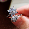 Silver Flower Teardrop Clear Jewelry Three Piece Set view 6