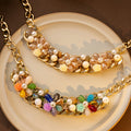 Gold Chain Flower Pearl Statement Necklace Two Colorways view 3