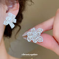 Double Flower Stud Earrings With Clear and Pastel Stones view 4
