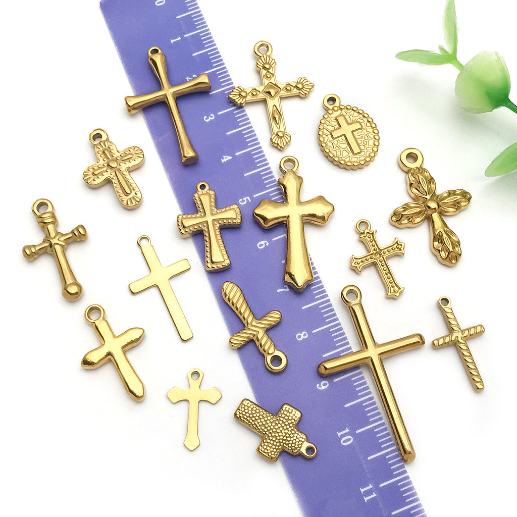 Gold Stainless Steel Vintage Cross Charm Pendant for DIY Bracelet Necklace Jewelry