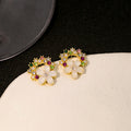 Multicolor Floral Wreath Clear Stone Small Stud Earrings view 3