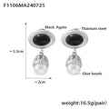 Black Agate Oval Stud Pearl Cage Drop Earrings Gold Steel view 6