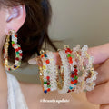 Colorful Beaded Hoop Earrings in Nine Geometric and Pearl Styles view 1