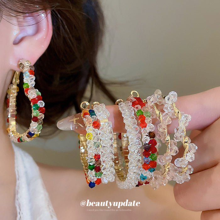 Colorful Beaded Hoop Earrings in Nine Geometric and Pearl Styles