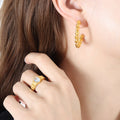 Twisted Rope Open C Hoop Earrings In Gold Or Steel view 1