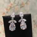 Silver Tone Pear Crystal Drop Earrings With Leaf Clusters view 3