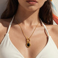 Black Agate Oval Toggle Pendant Necklace Matching Open Ring view 3