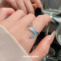 Blue Enamel Mermaid Tail Open Rings Clear Stone Gold Silver Two view 3