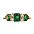 Green Rectangular And Round Five-Stone Slim Ring In Gold Tone view 5