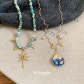 Blue Bead Celestial Charm Layered Necklace Decorative Jewelry view 4