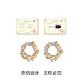 Gold Tone Cat Eye Circle Wreath Stud Earrings Crystal Stars view 3