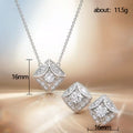 Silver Rhombus Clear CZ Halo Pendant Stud Earrings Metal view 5