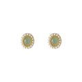 Gold-Tone Oval Green Cabochon Pearl Halo Stud Earrings view 5
