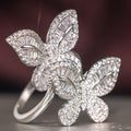 Silver Tone Double Butterfly Clear Baguette Pavé Ring Sizes 6-10 view 3
