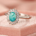 White Gold Teal Oval Halo Ring Clear Pavé Border Sizes 6-10 view 3