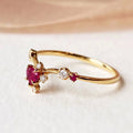 Gold Heart Ruby Cabochon V-Shank Ring Accents Sizes 6-10 view 3