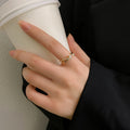 Gold Cross Open Ring Pearl and Pave Crystal Accents view 2