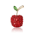 Bright Red Crystal Apple Brooch with Curved Stem and Green Leaf view 5