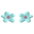Mint Blue Enamel Flower Stud Earrings Pink Center Stone view 5