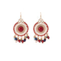 Red Green and White Woven Medallion Bead Hook Earrings view 5