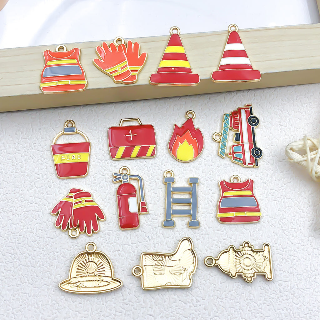 Enamel Zinc Alloy Fire Extinguisher Helmet Glove charm pendants for DIY keychain necklaces