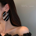 Black White Stripe Oversize Disc Stud Statement Earrings view 2