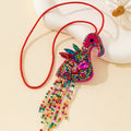 Beaded Flamingo Charm Pendant with Rhinestone Fringe Tassel view 2